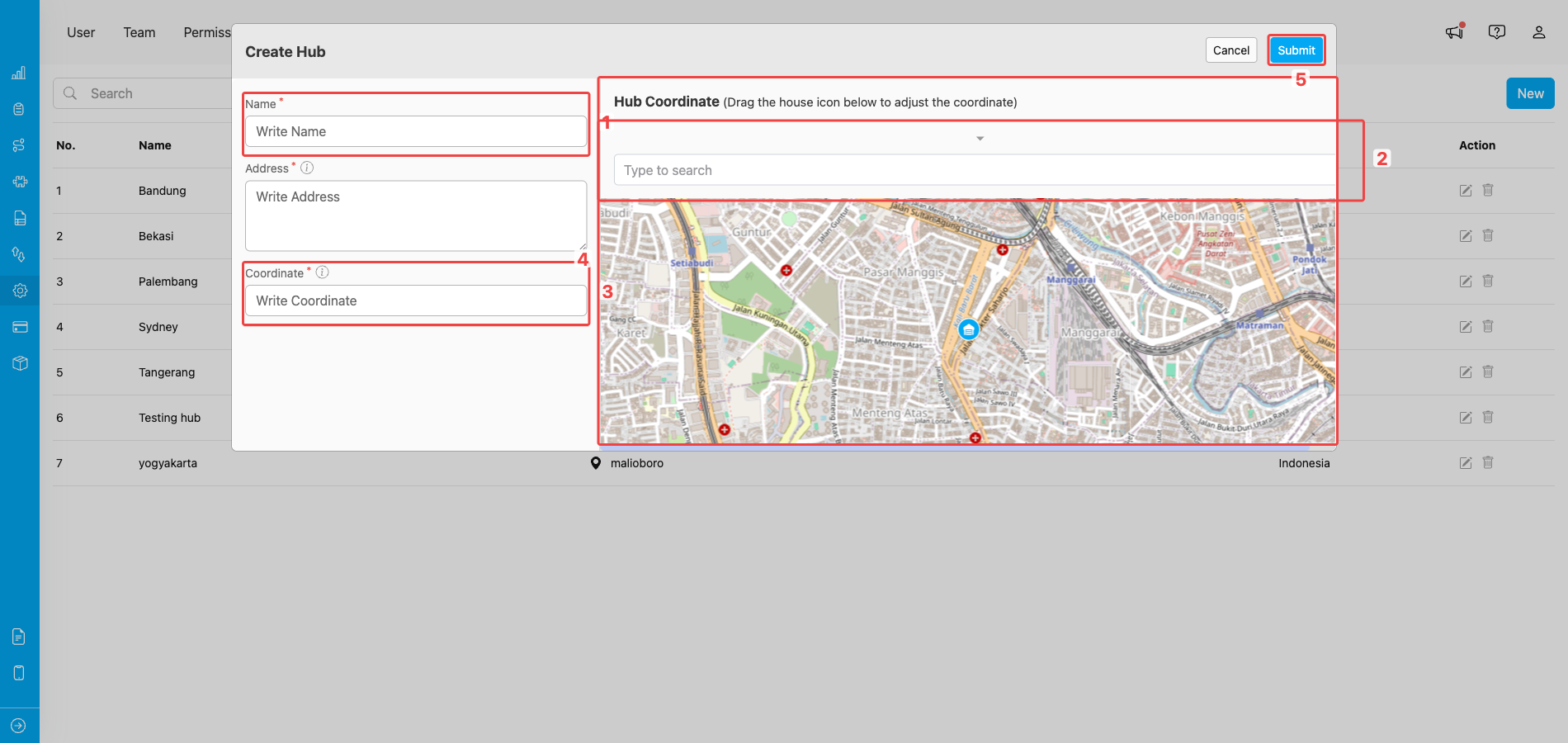 Create Hub form