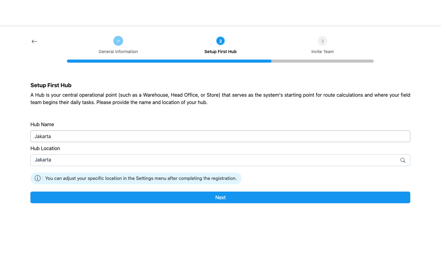 Hub setup verification step