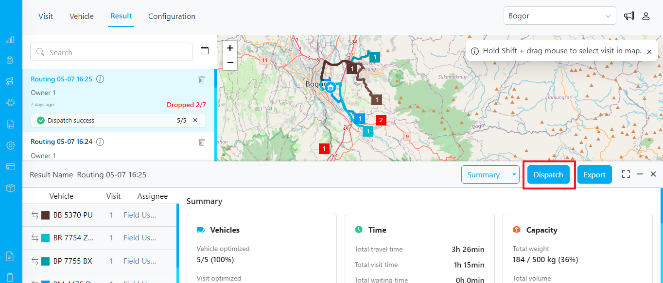 Dispatched tasks indicator