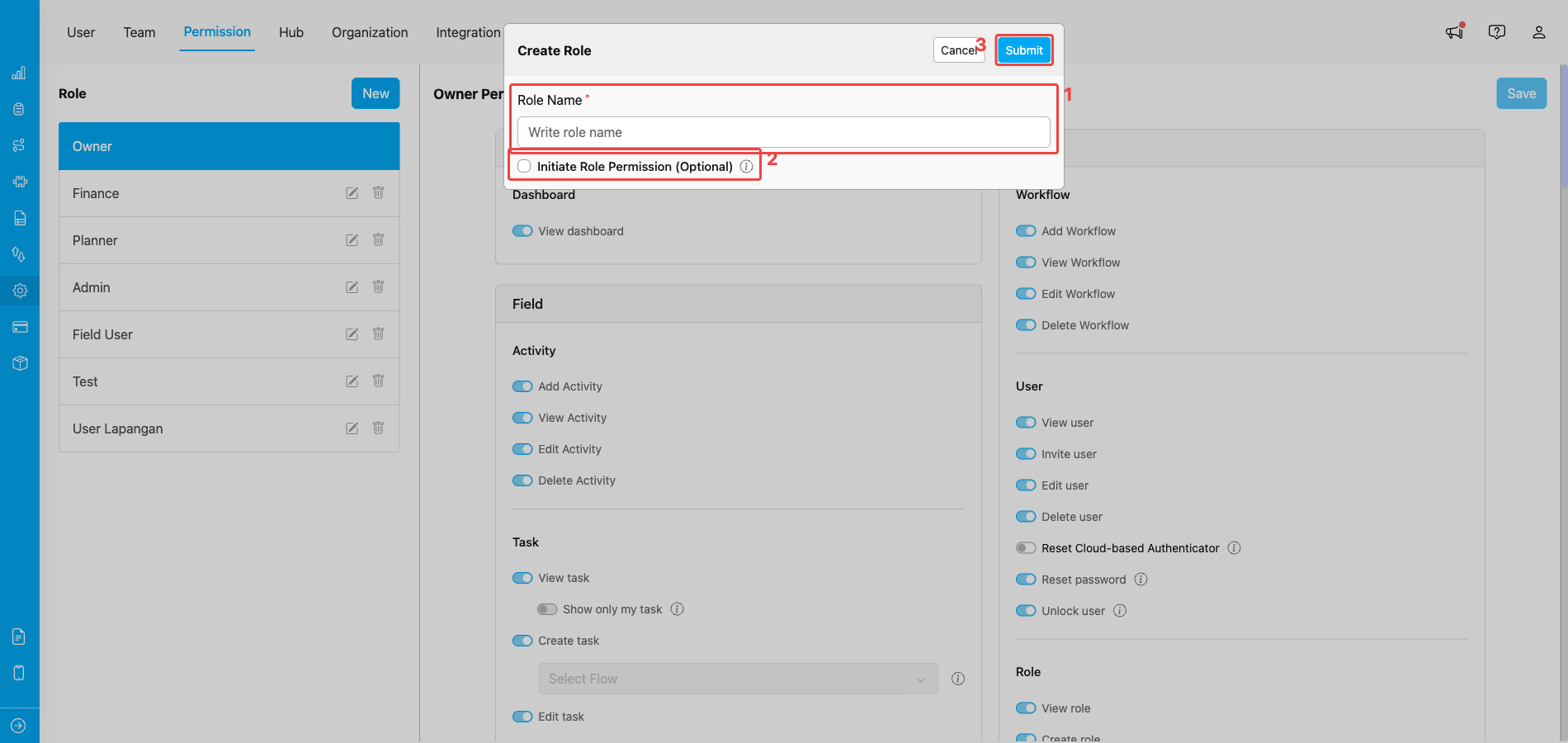 Create Role dialog