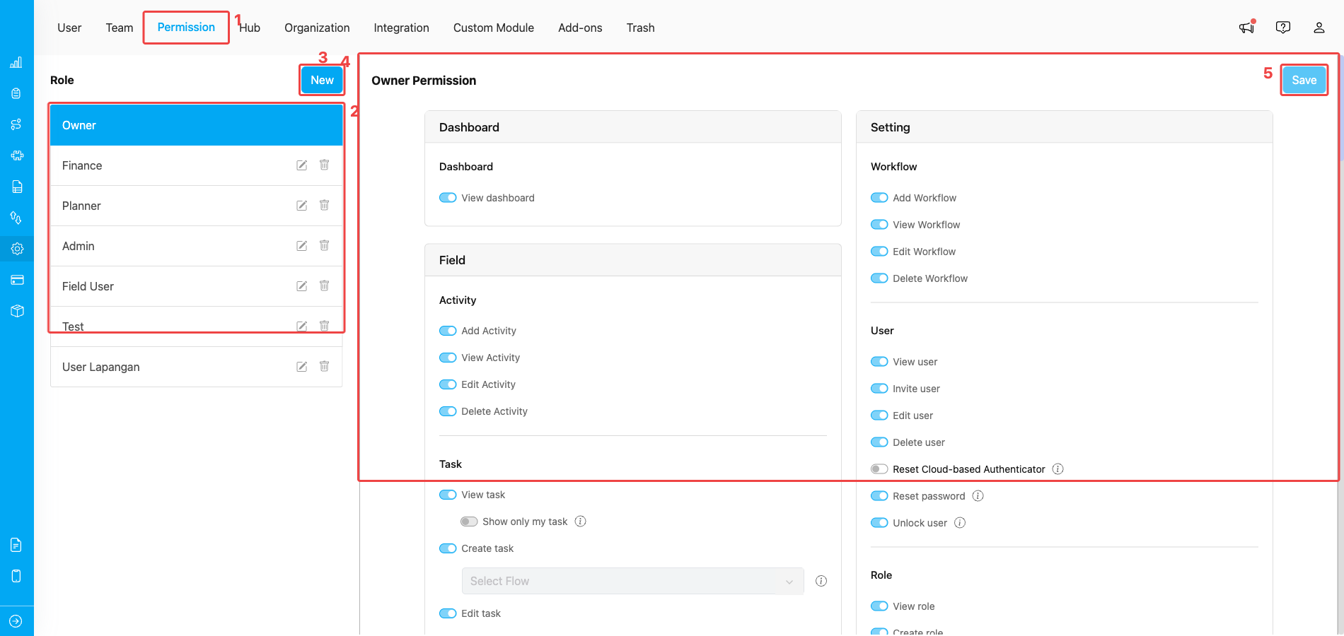 Setting → Permission page