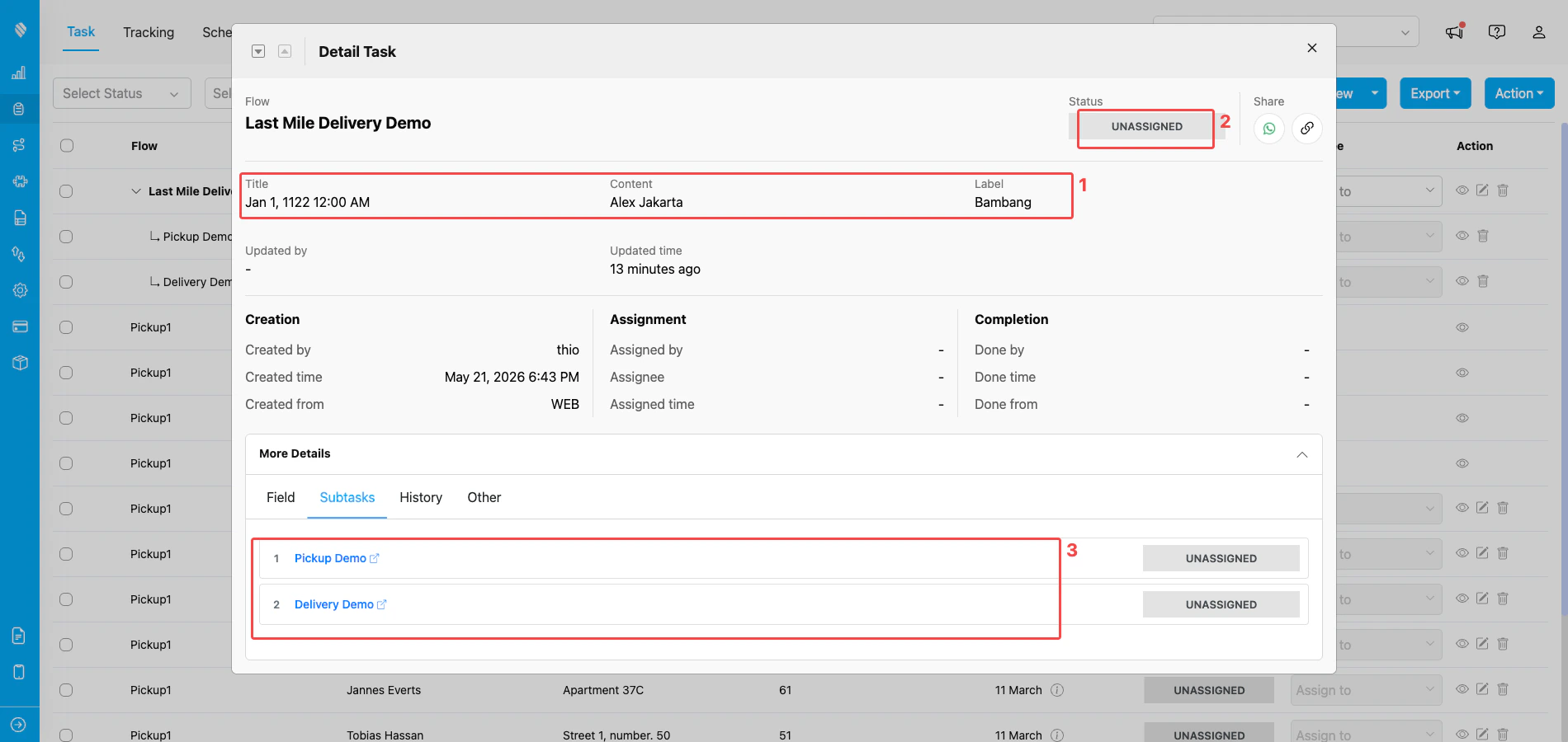 Main task detail
