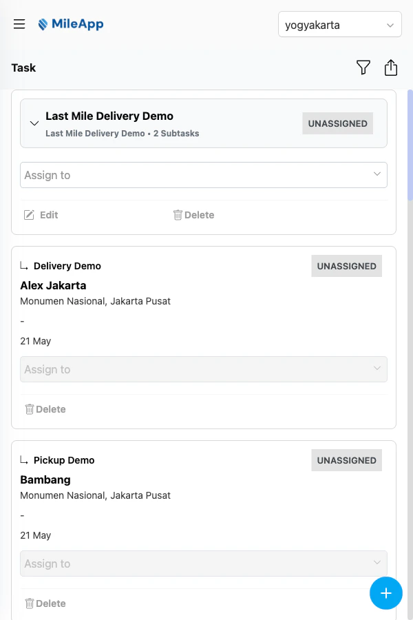 Task list mobile view