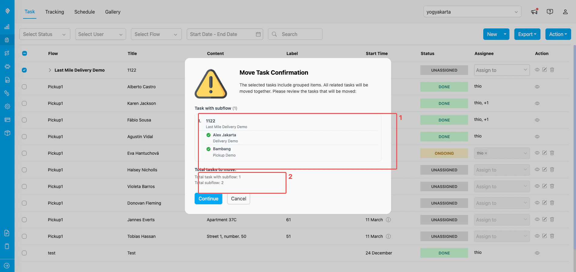 Move task dialog