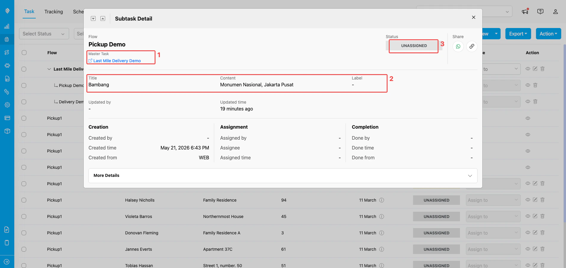 Subtask detail