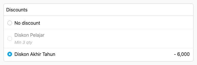 Selecting a discount on a task