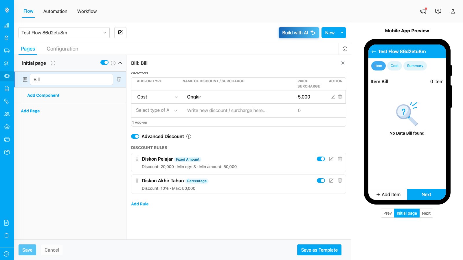 Advanced Discount toggle enabled