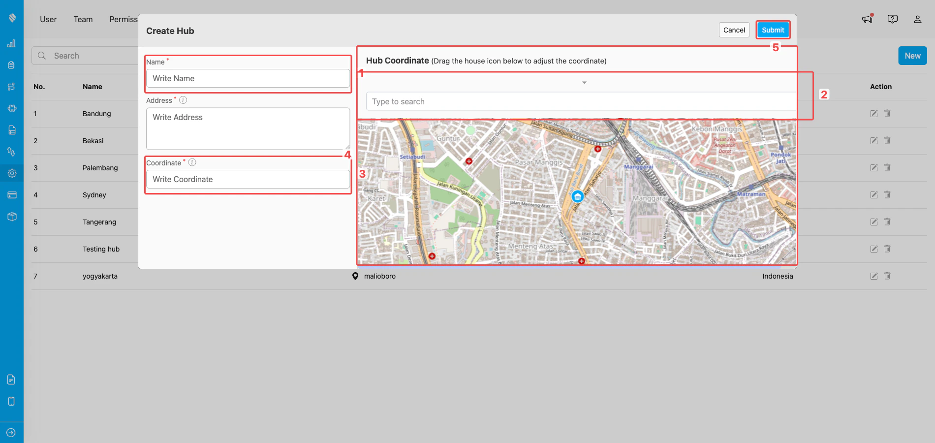 Create Hub form