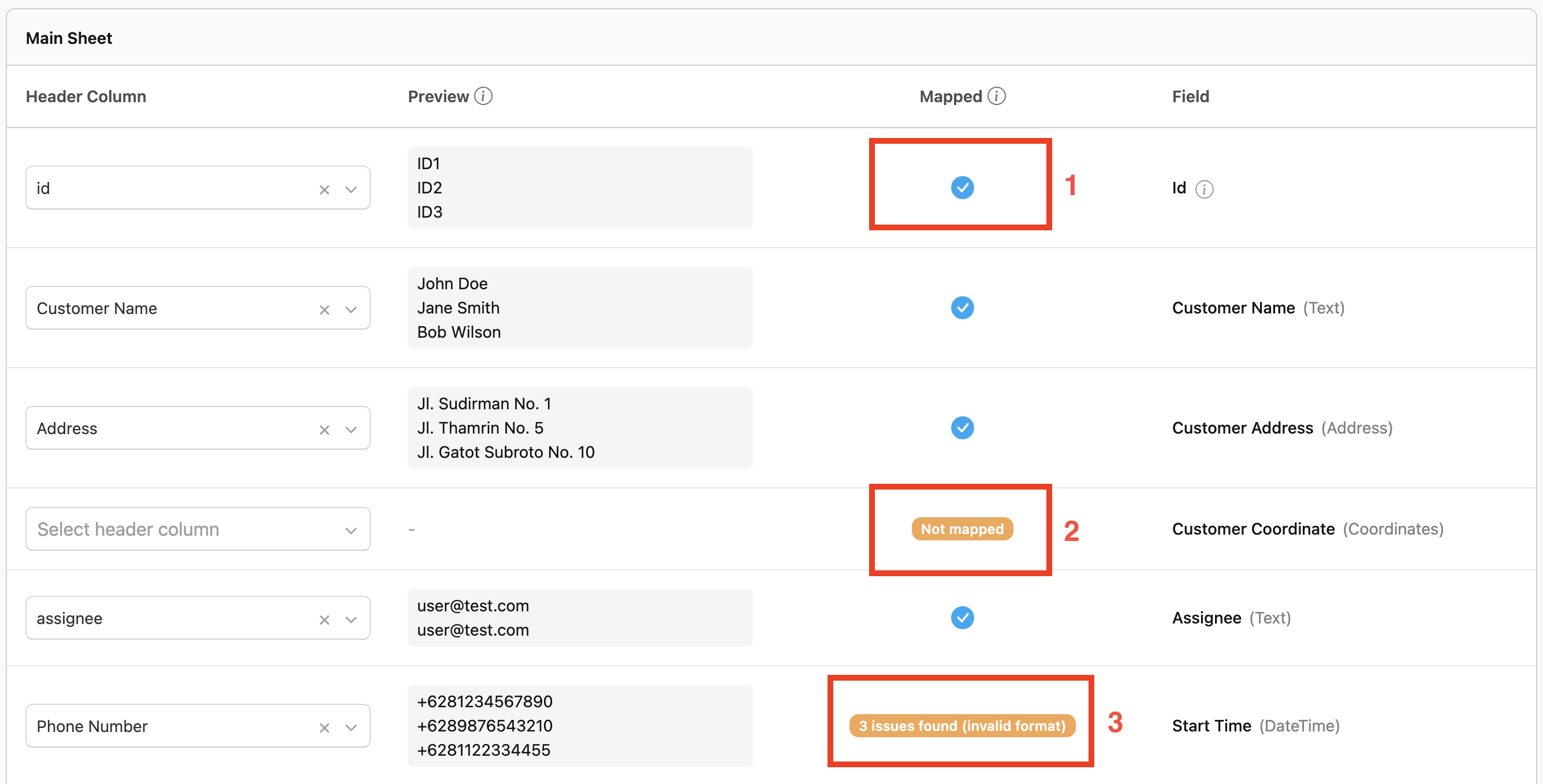 Bill component with sheet mapping and sub-fields