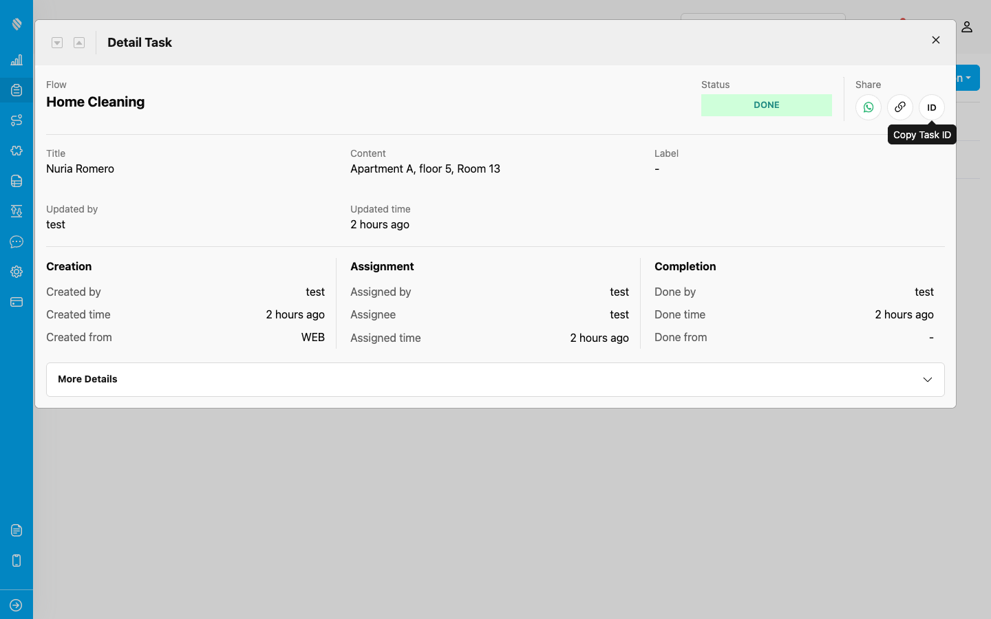 Task Detail Share Button