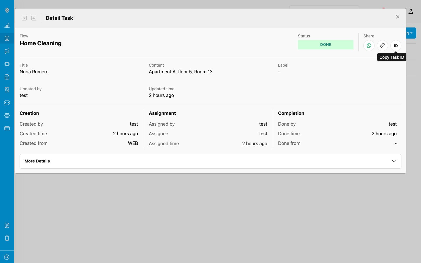 Task Detail Share Button