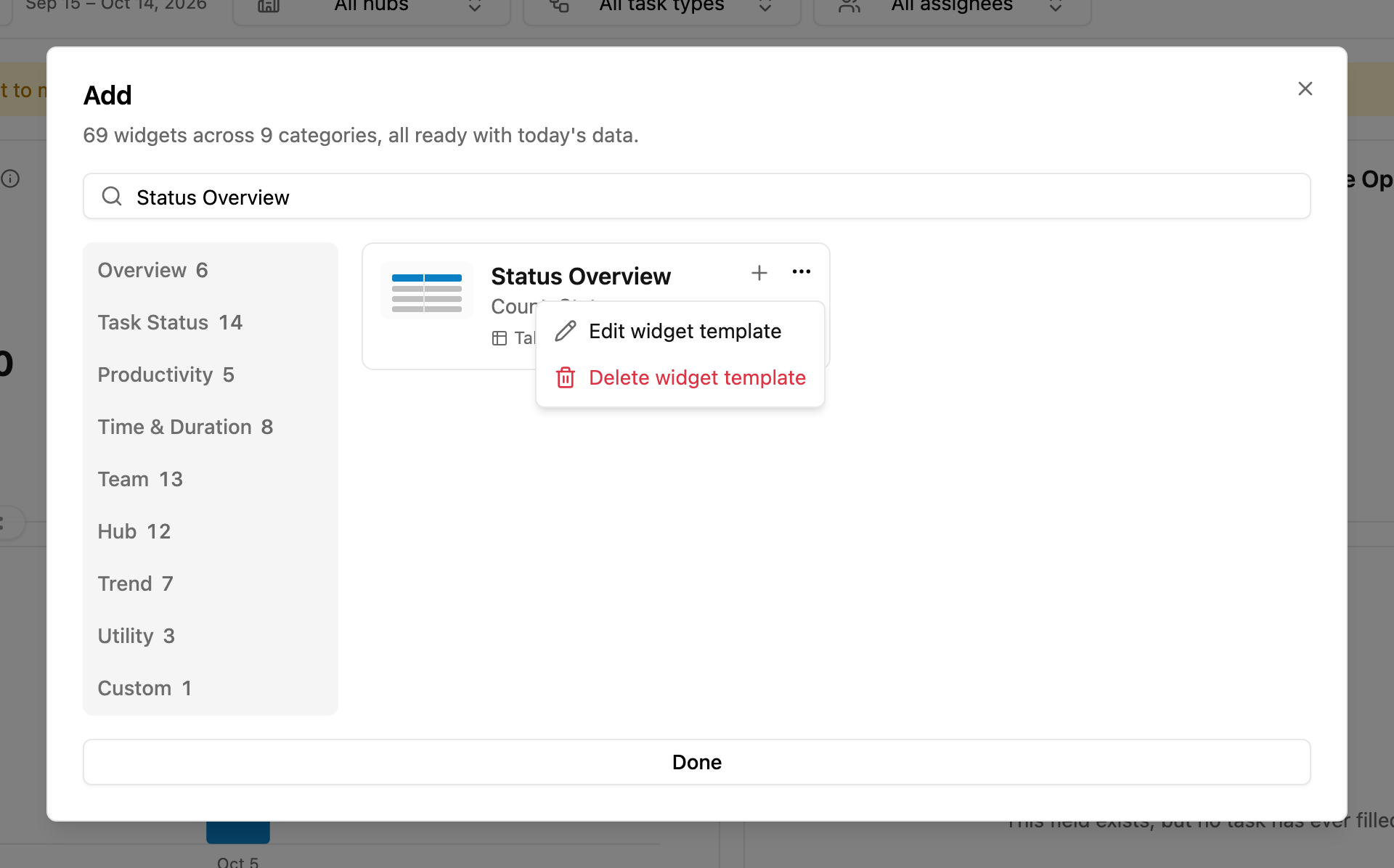 Widget template menu