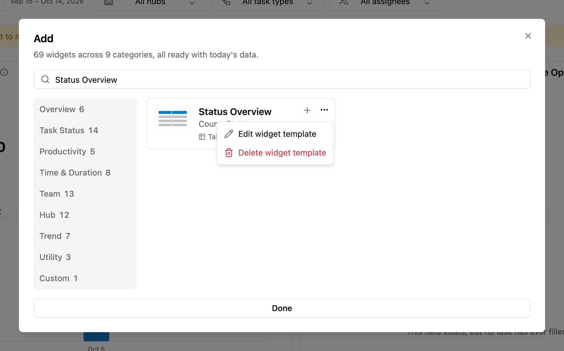 Widget template menu