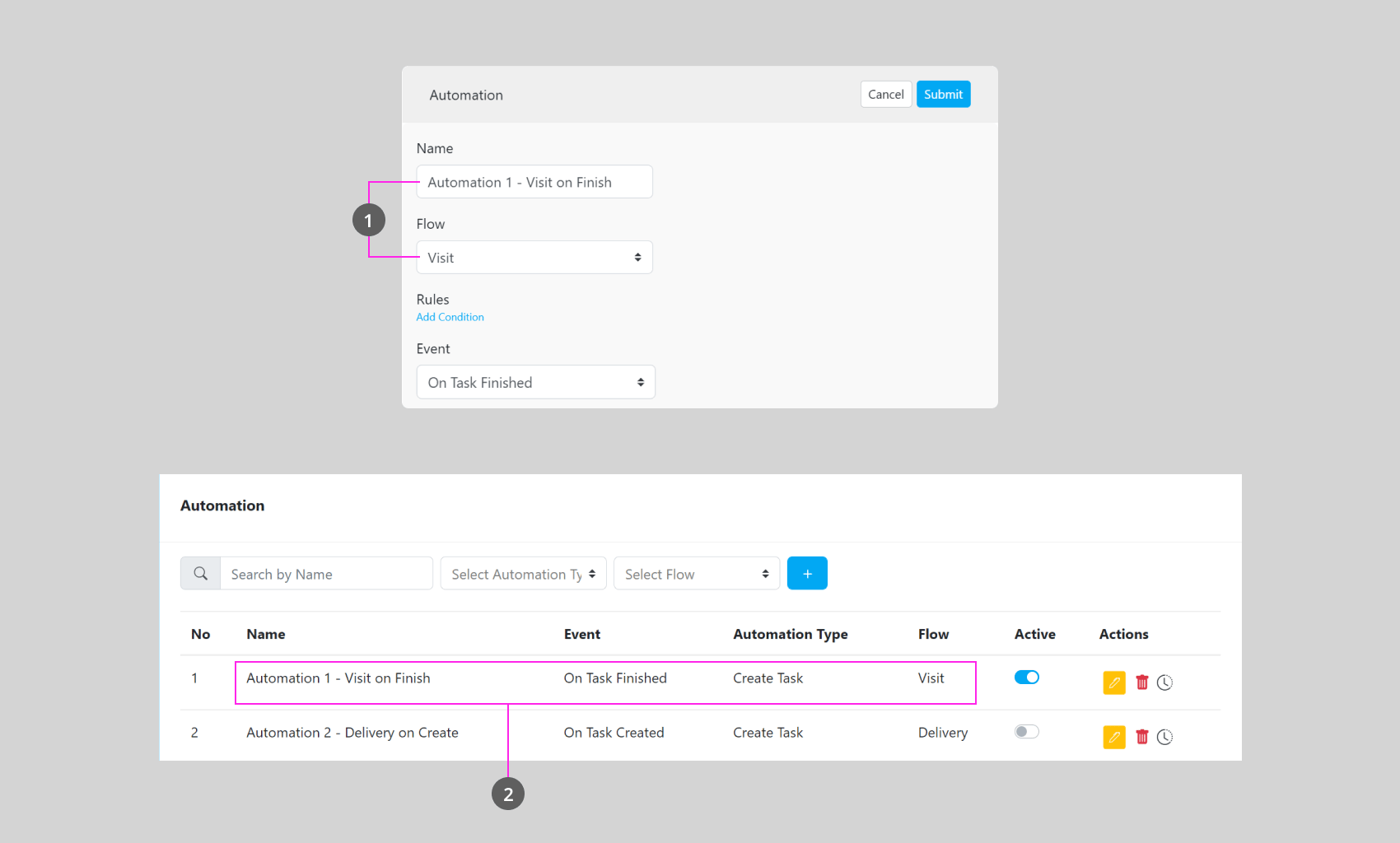 Automation flow setting