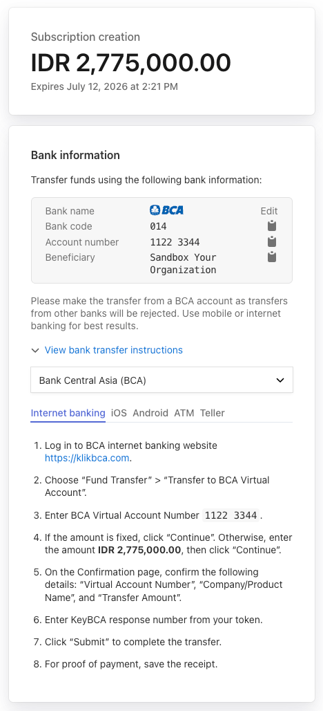 IDR Virtual Account Details