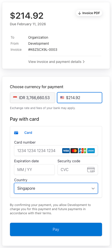 USD Stripe Credit Card Form