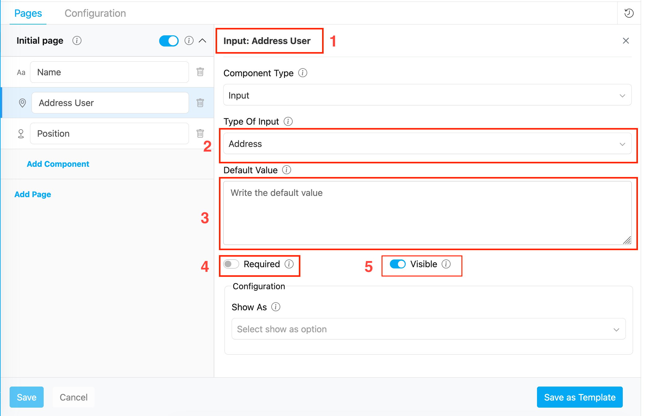 Address component configuration