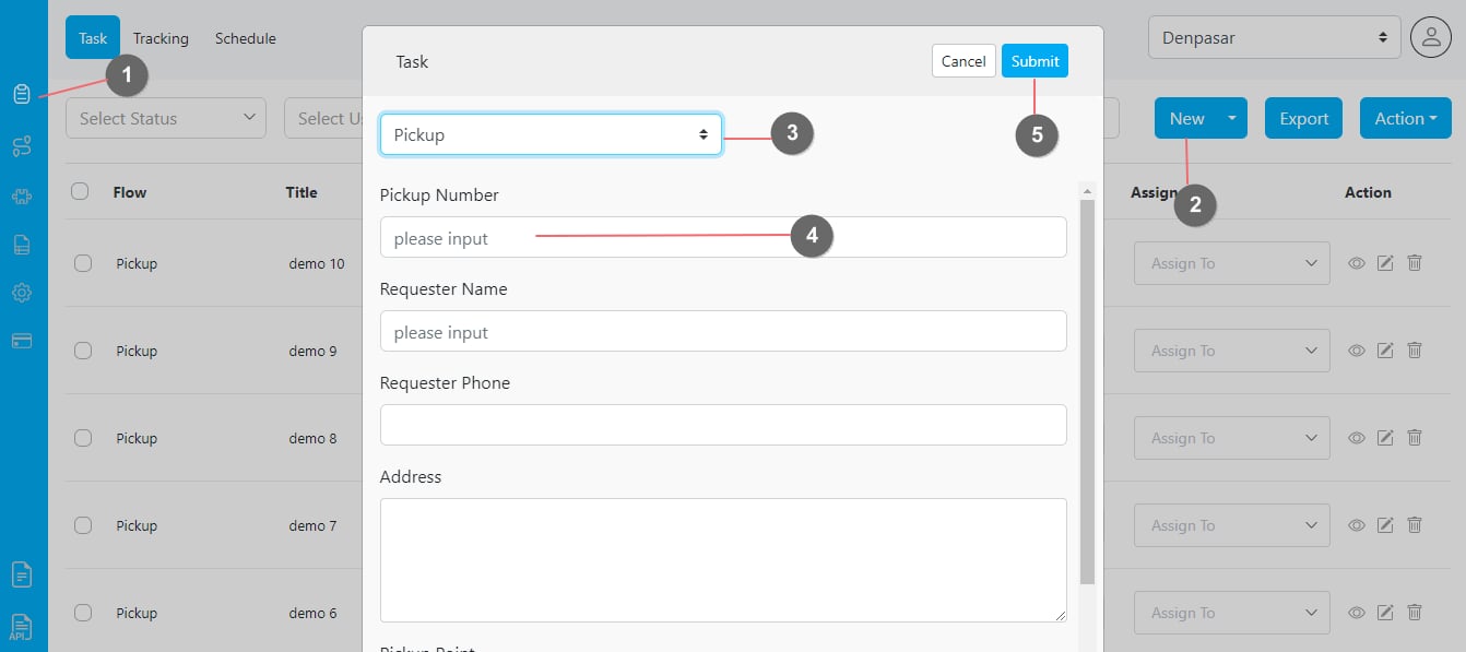 Creating one task using the web form