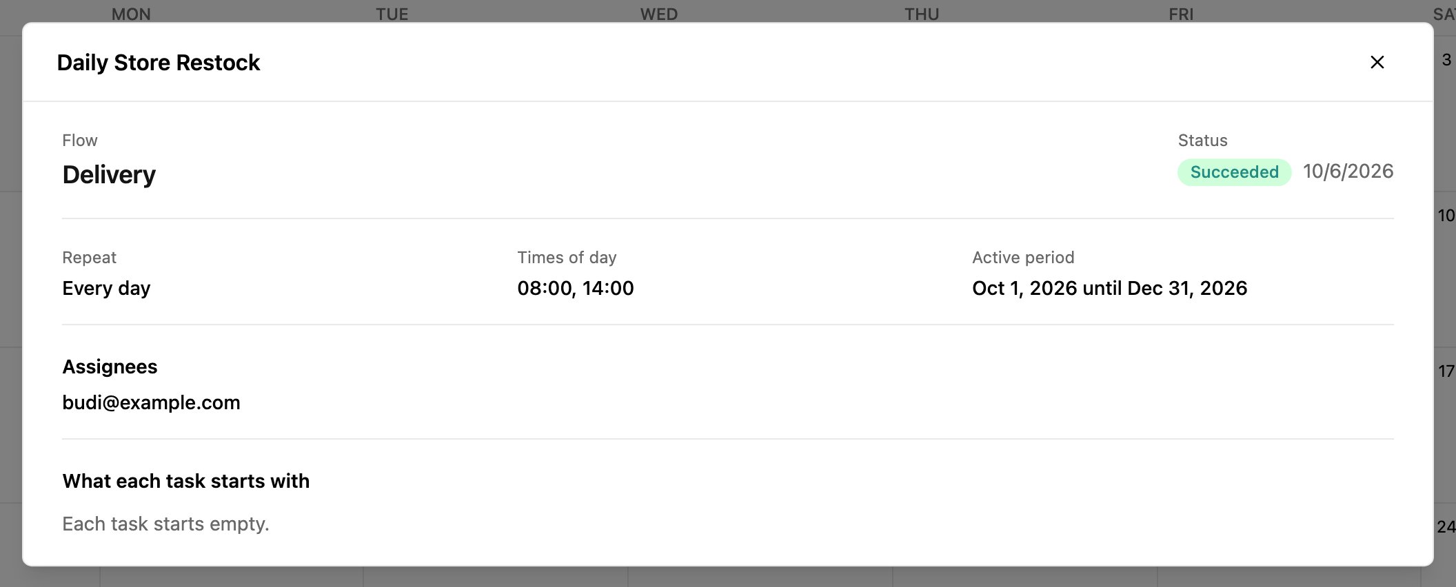 Schedule details opened from the calendar