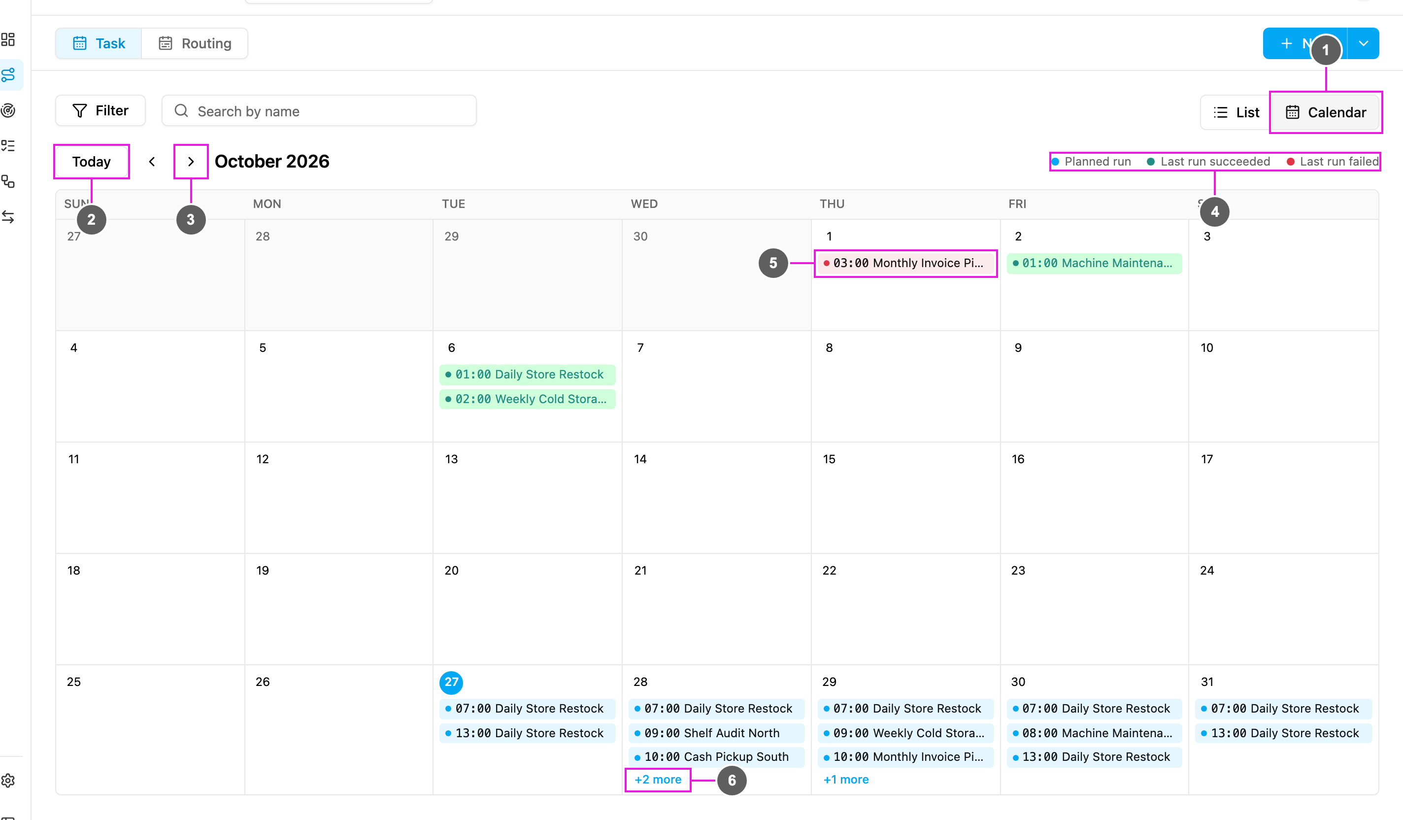 Task schedules on the calendar