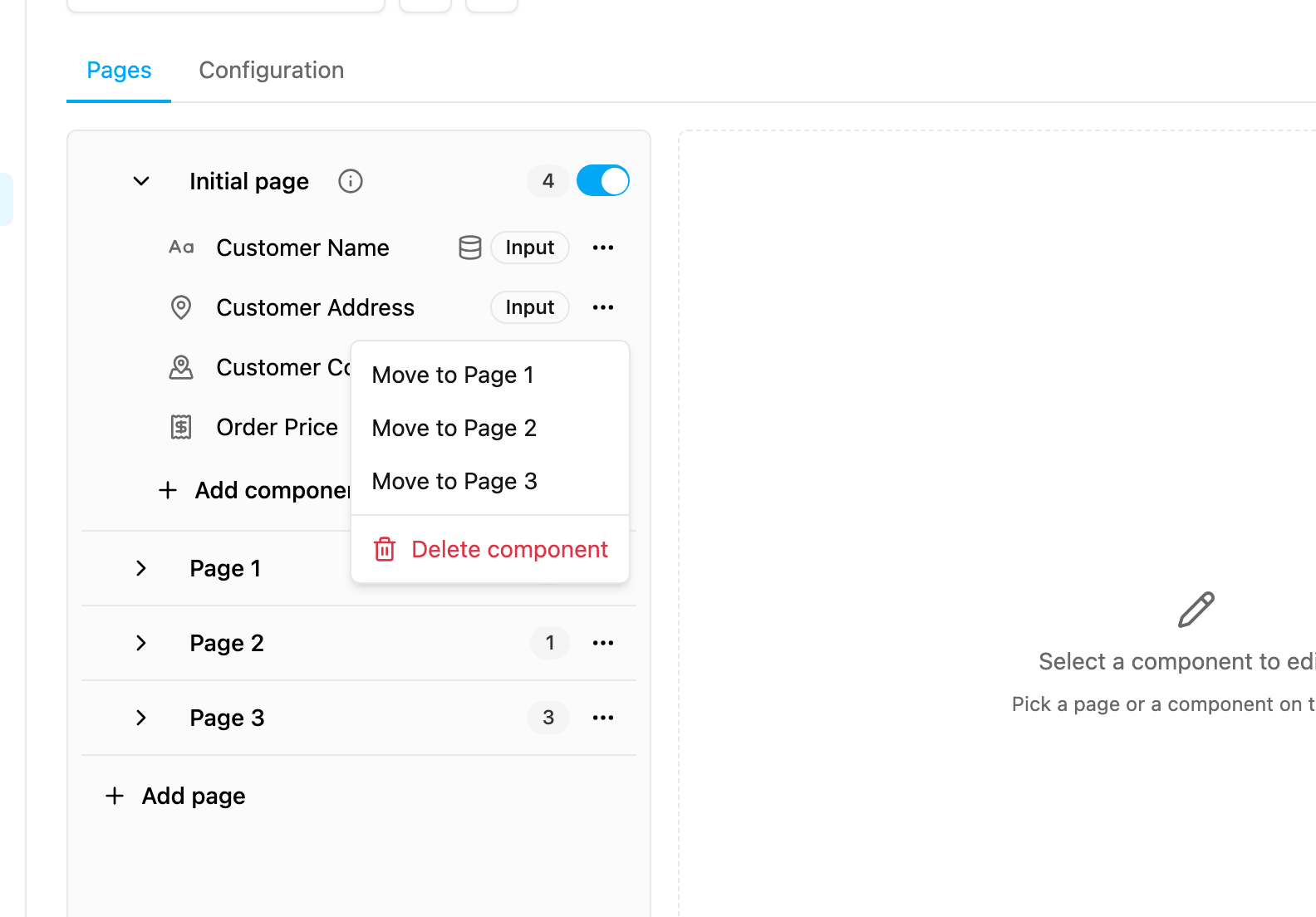 Component actions