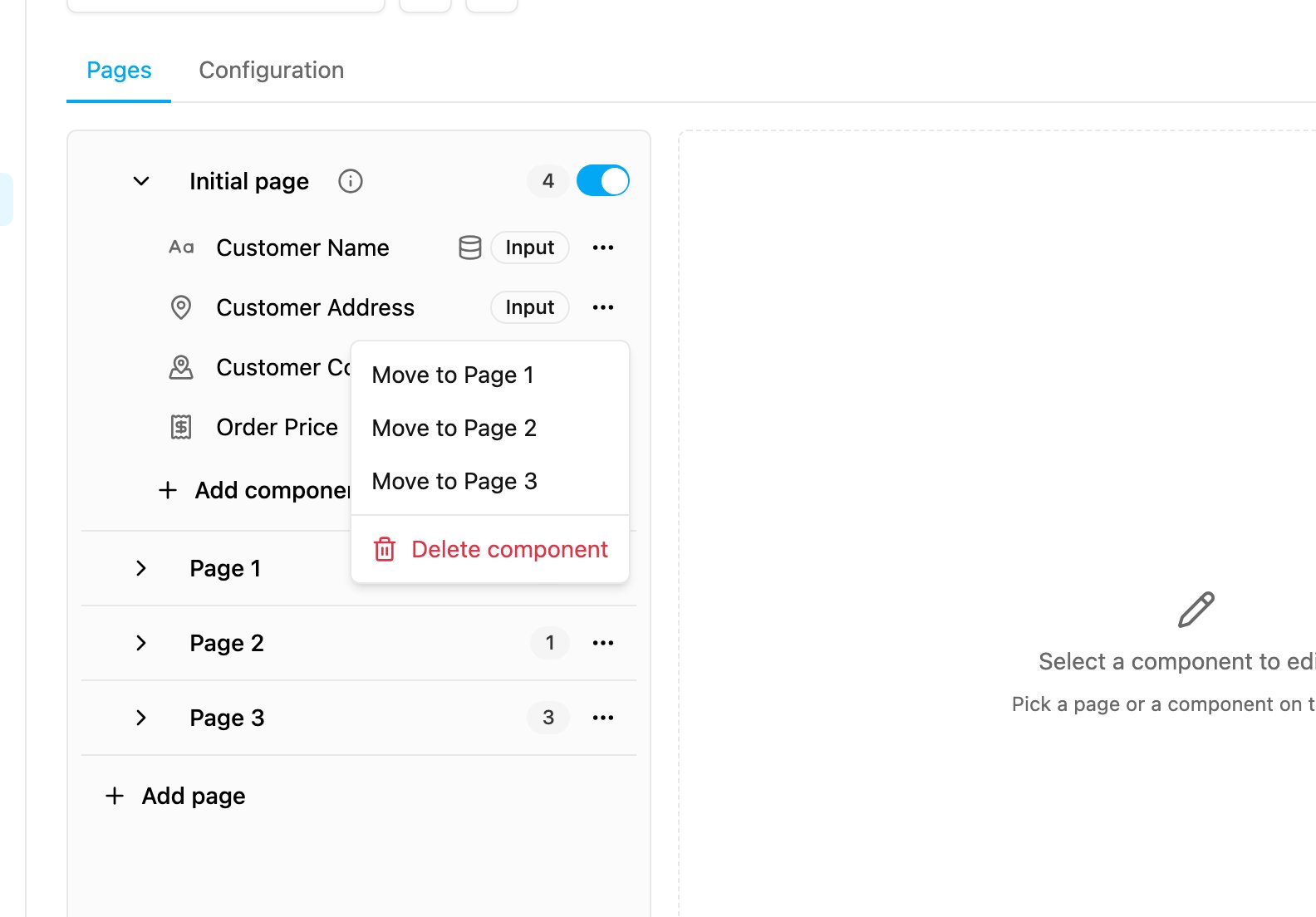 Component actions