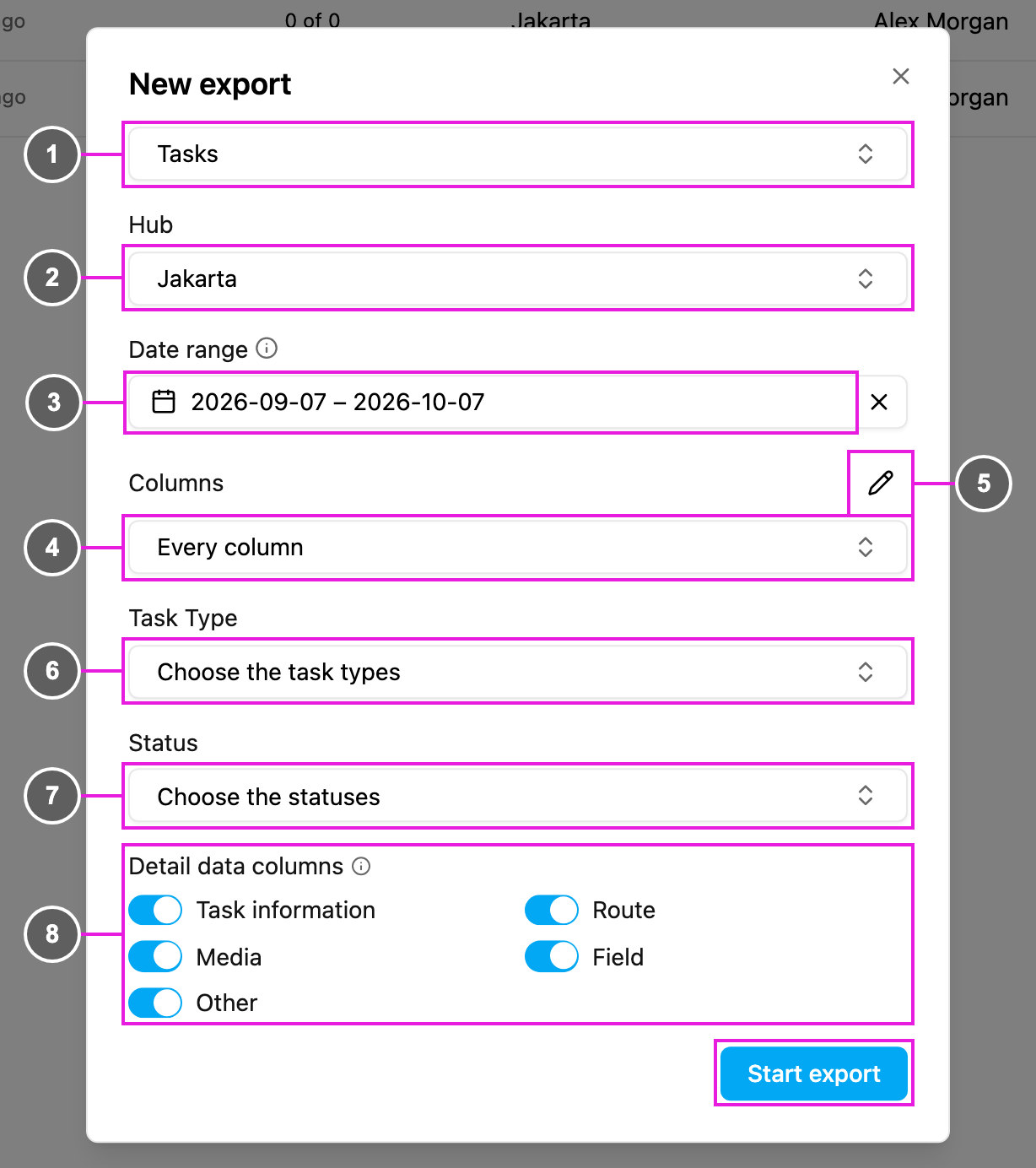 Task export options