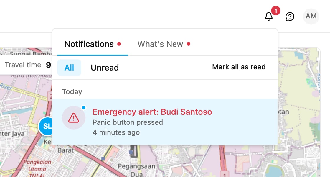 Emergency alert in the notifications