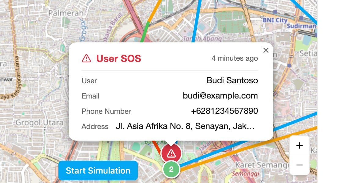 Emergency pin on the Tracking map