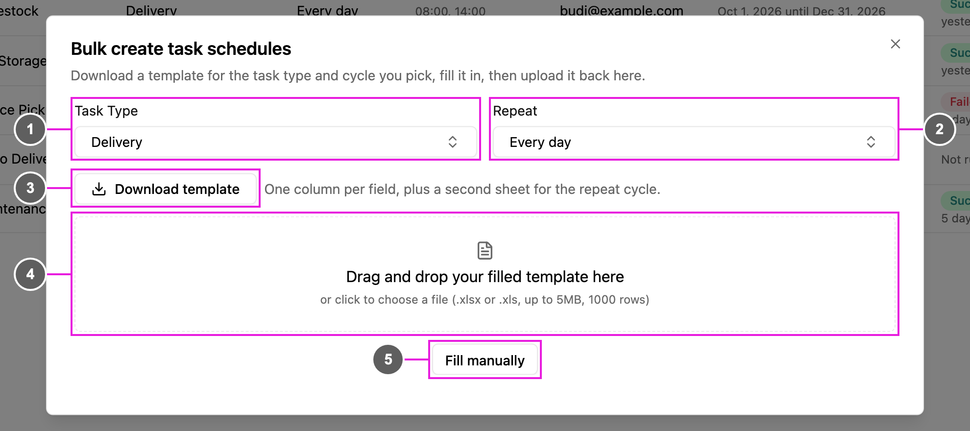 Bulk create task schedules