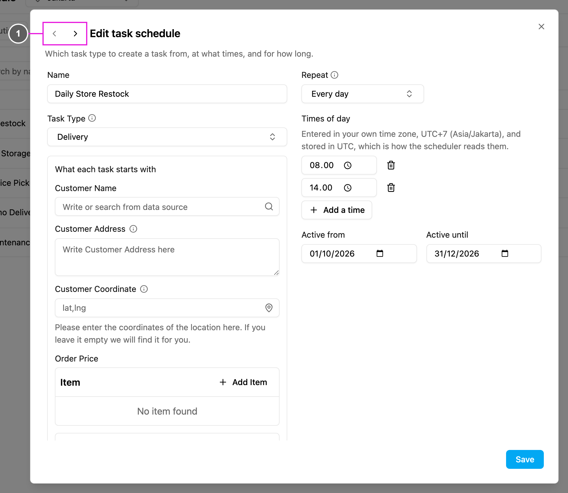 Edit task schedule