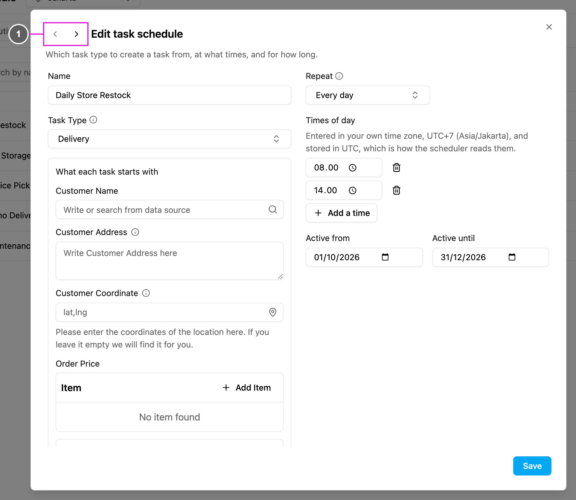 Edit task schedule