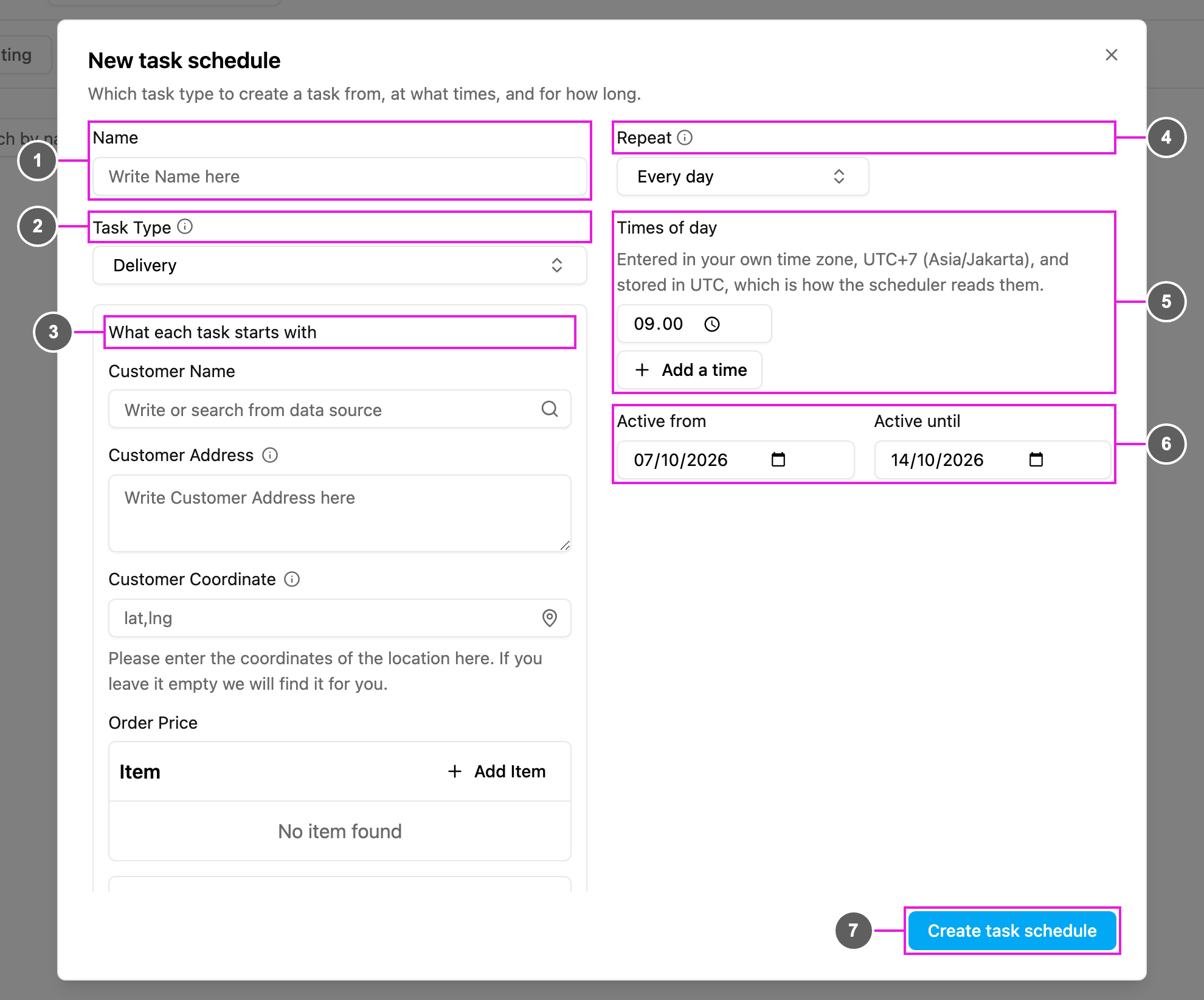 New task schedule