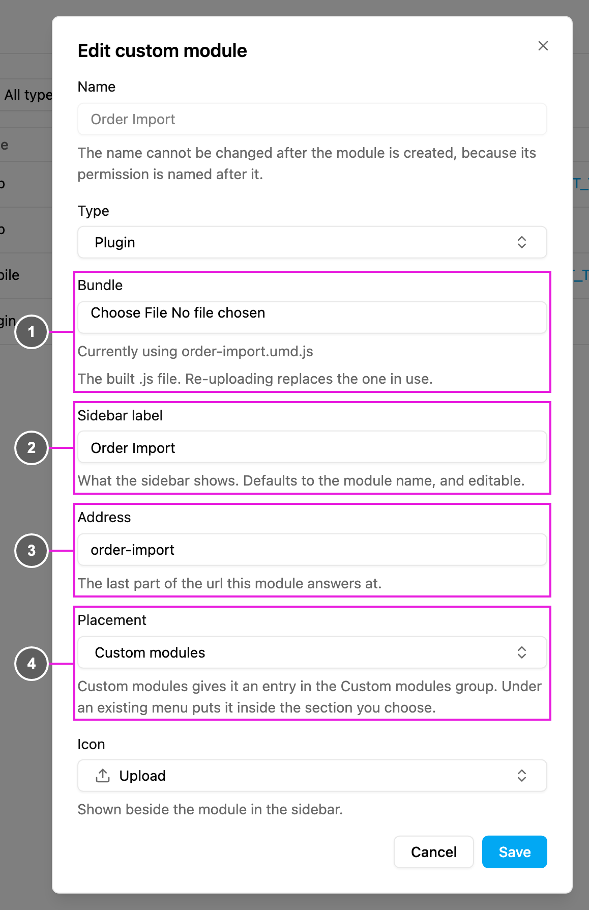 Edit custom module, type Plugin