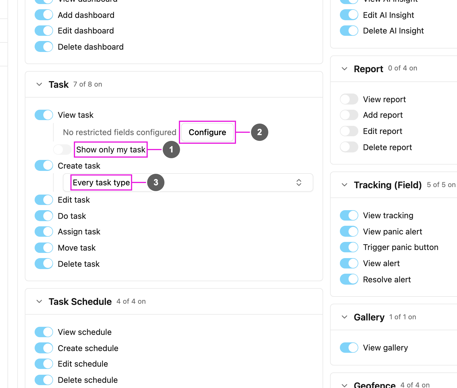 Task permission settings