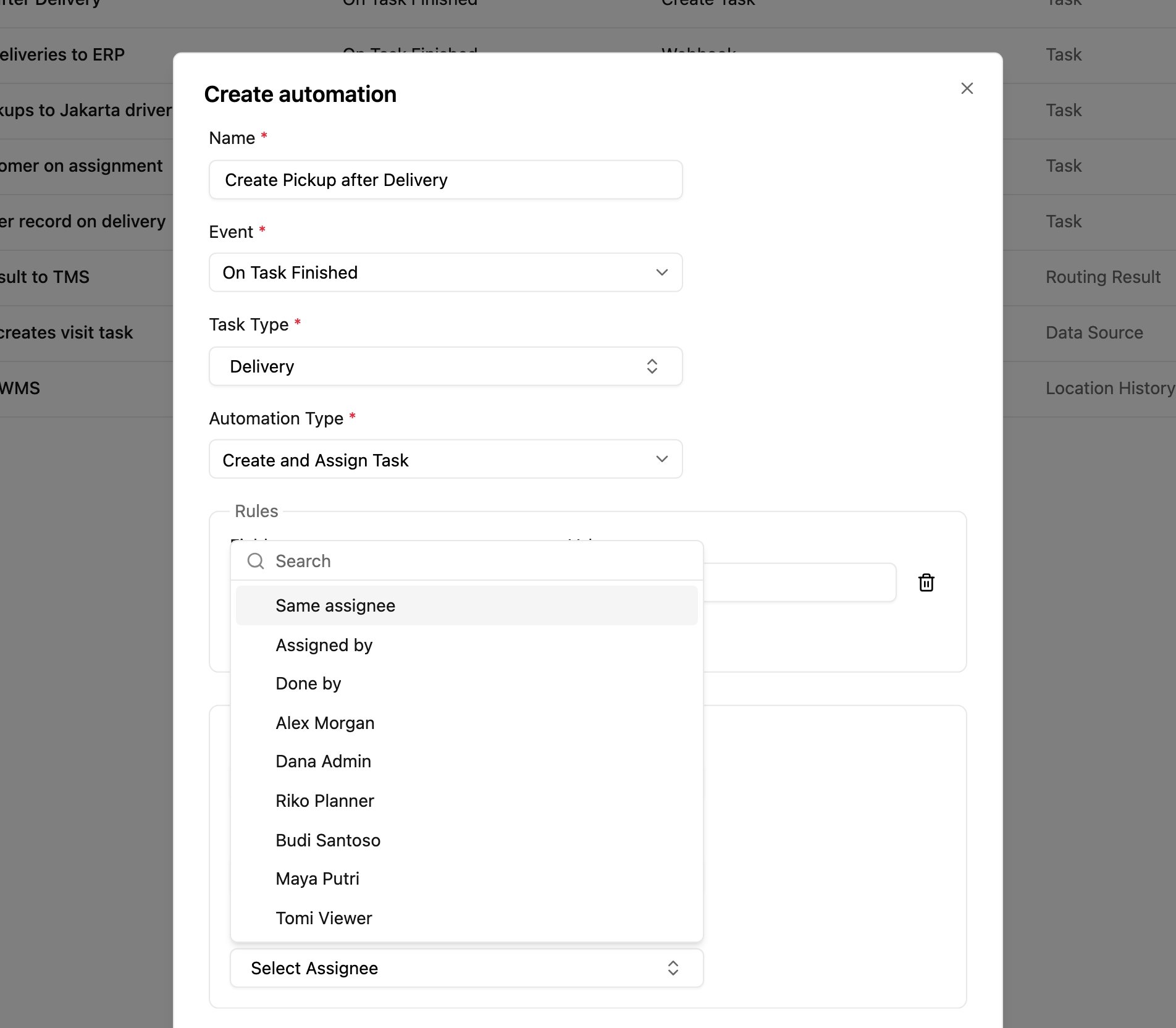Assignee options