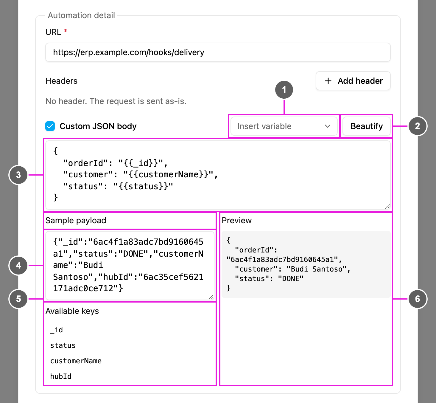 Custom JSON body