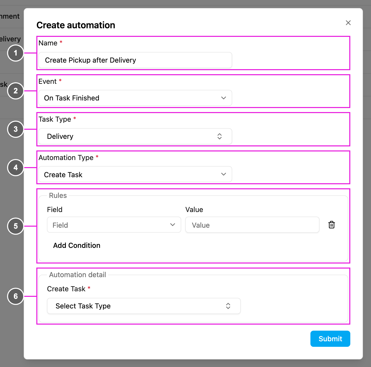Create automation form