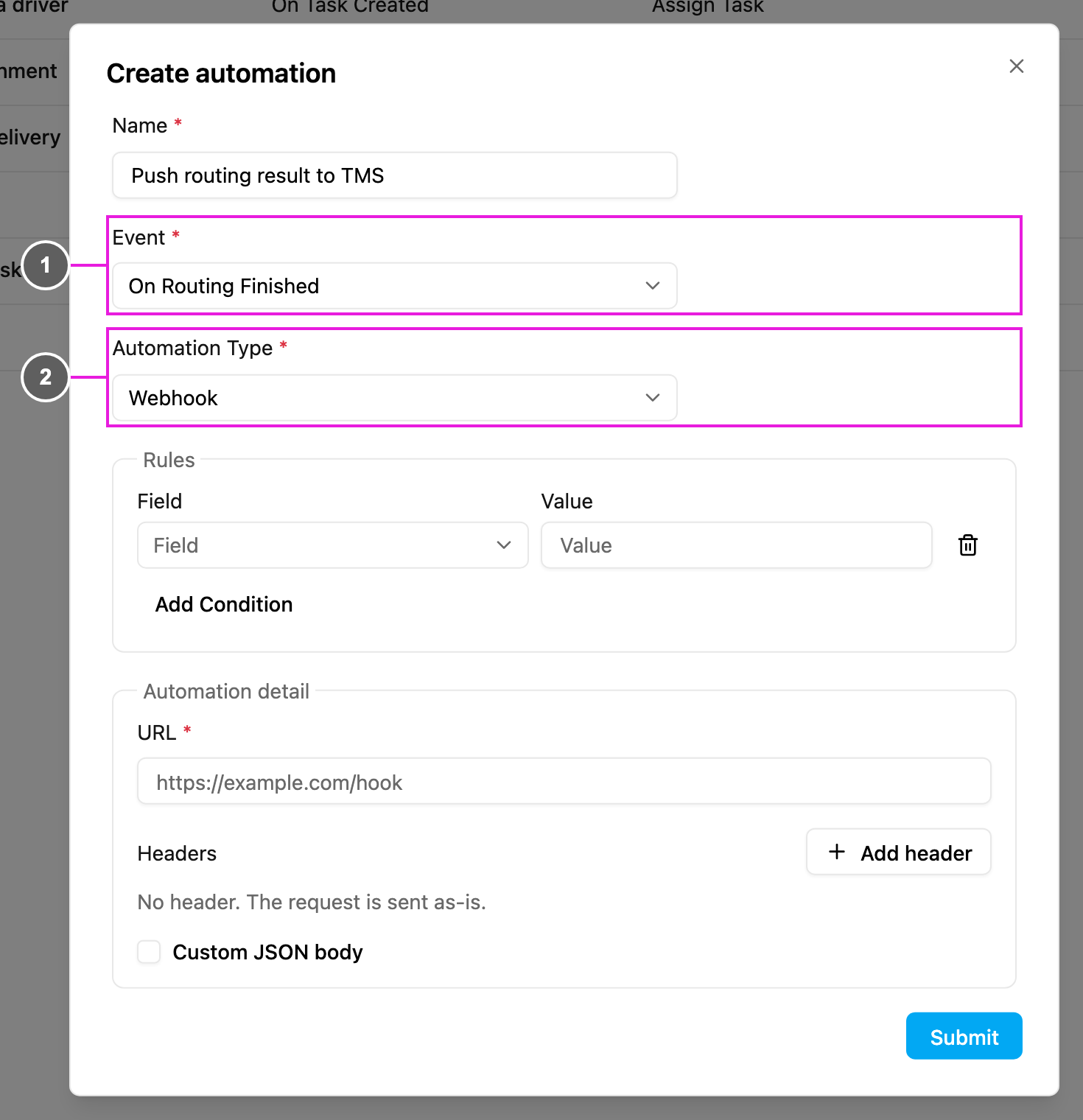 On Routing Finished with Webhook
