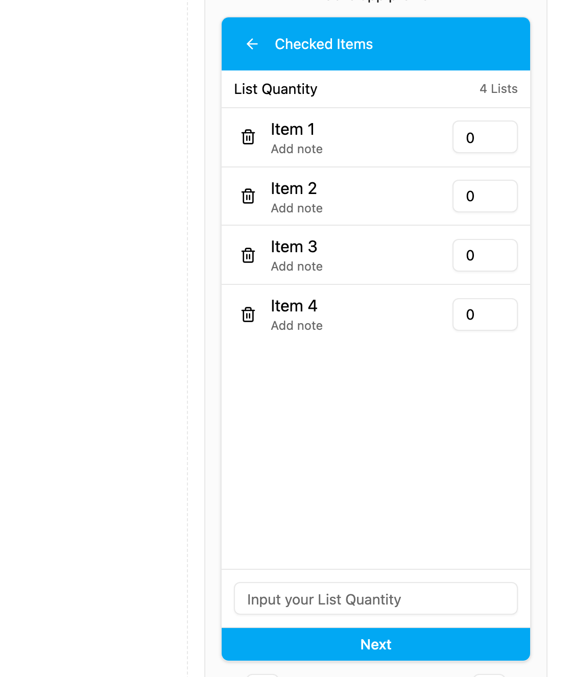 Quantity list