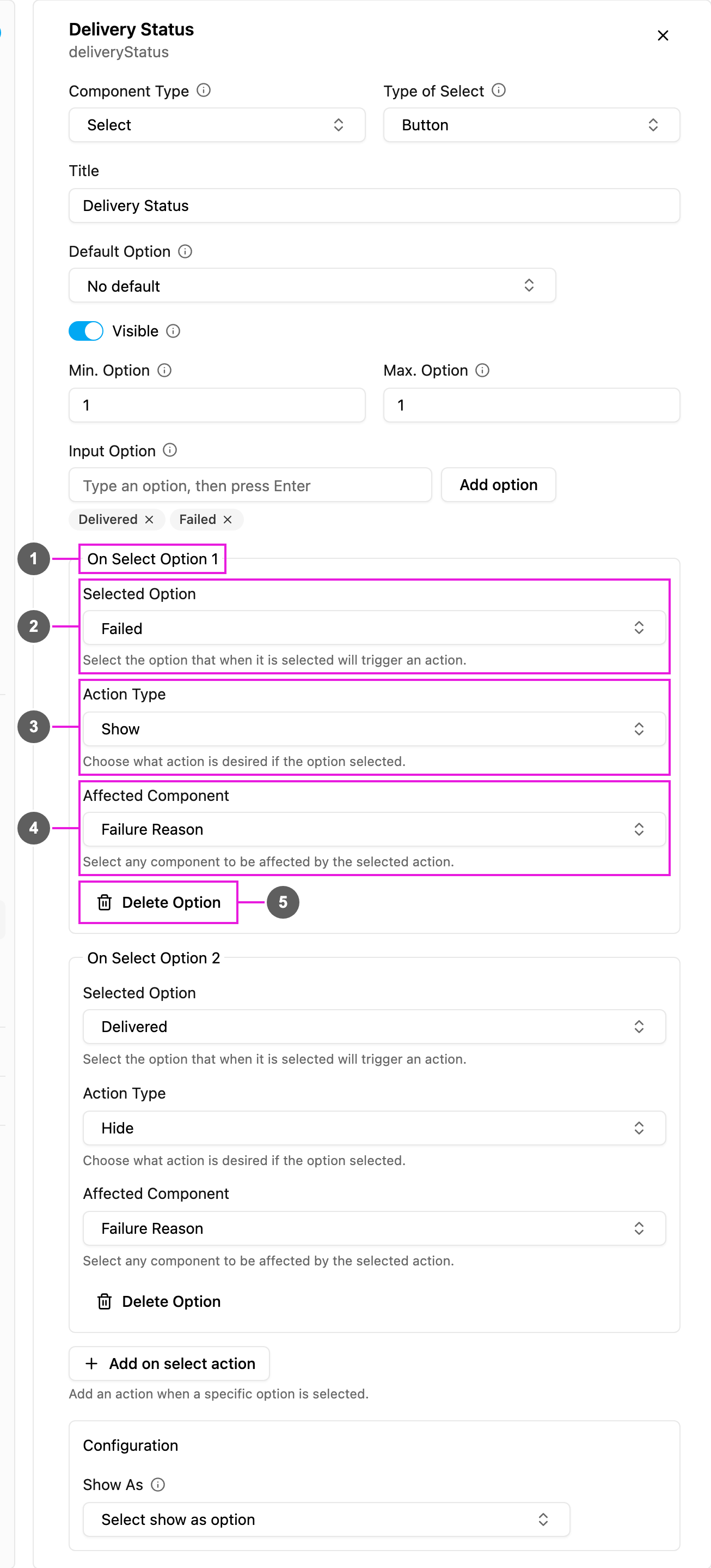 On select actions