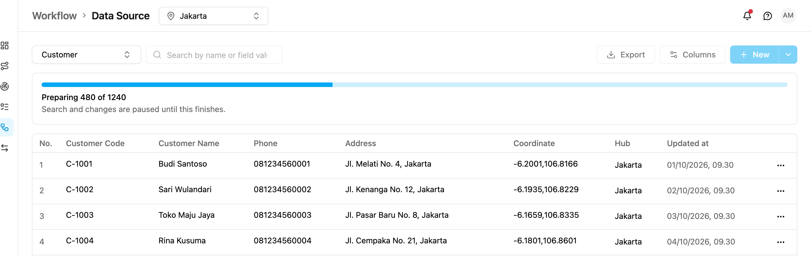 Data Source while a data type is being prepared