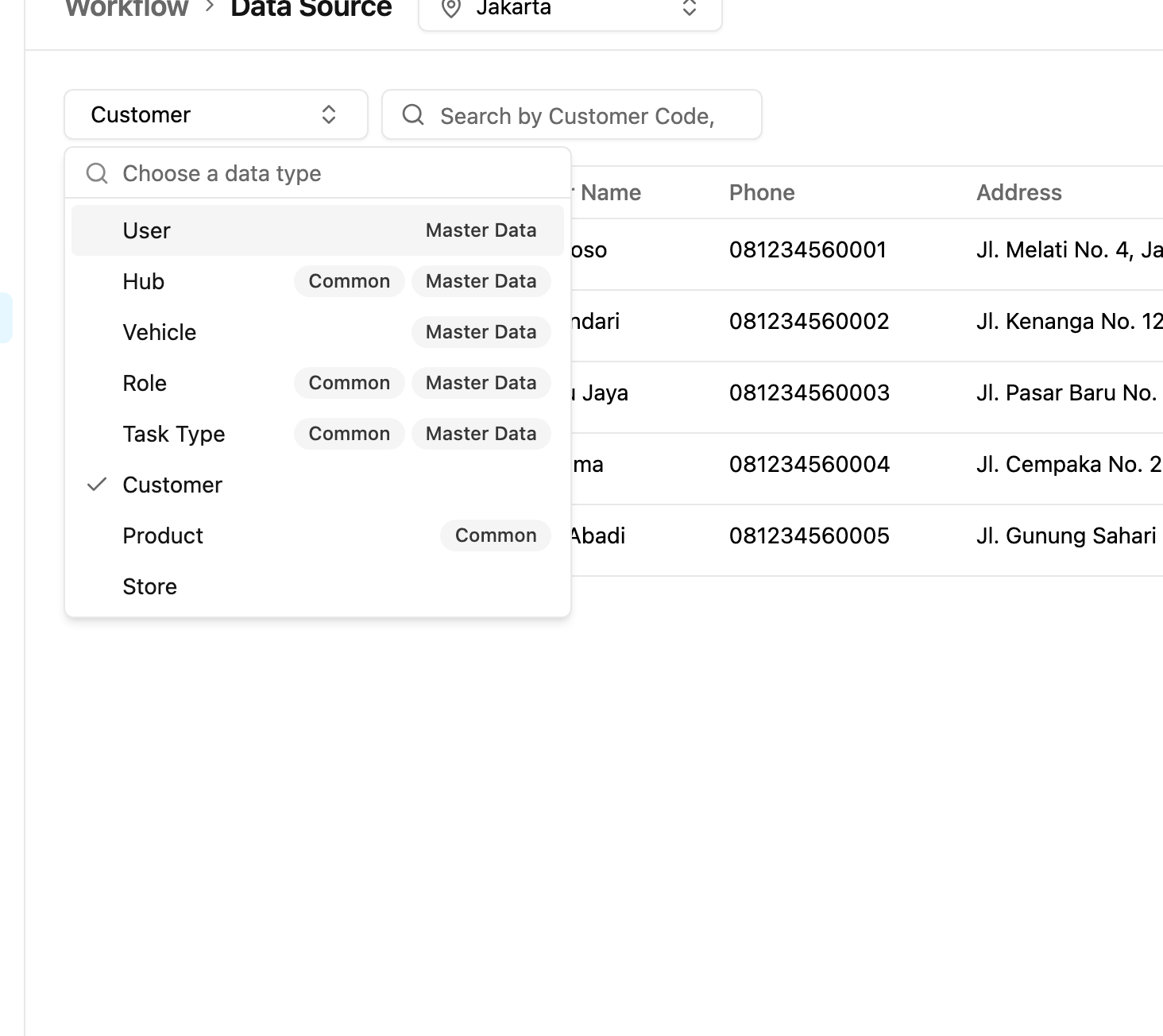 Data type picker