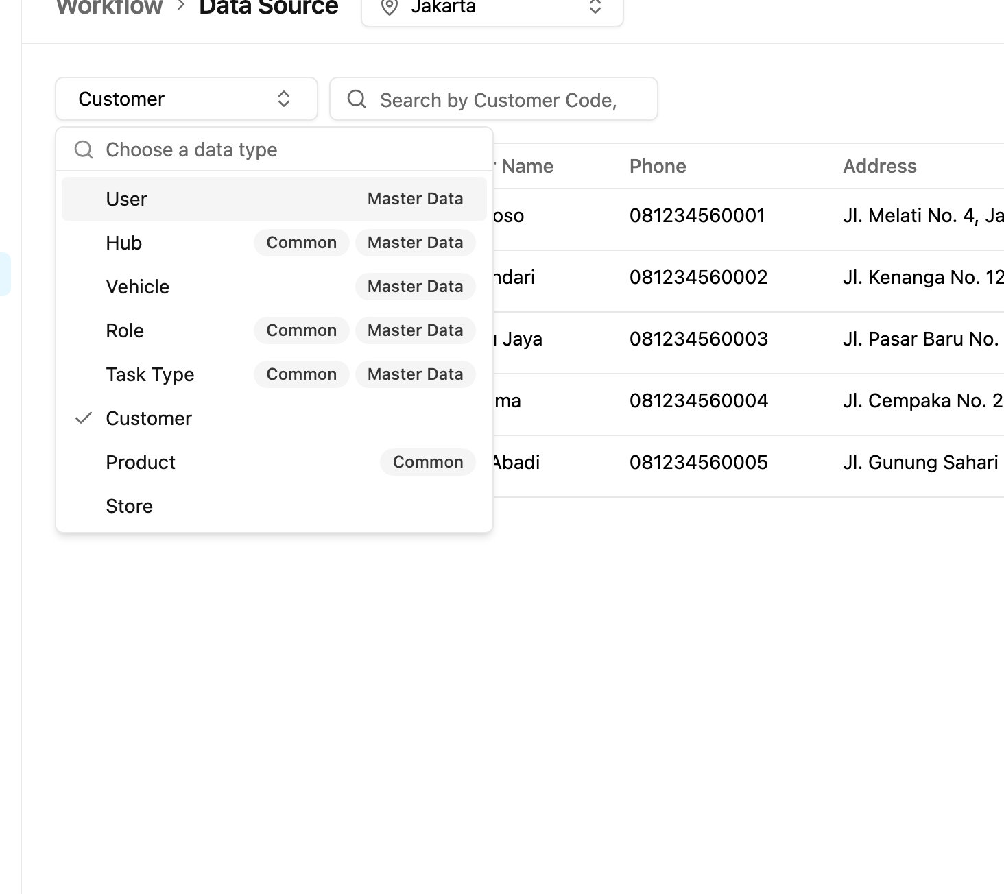Data type picker