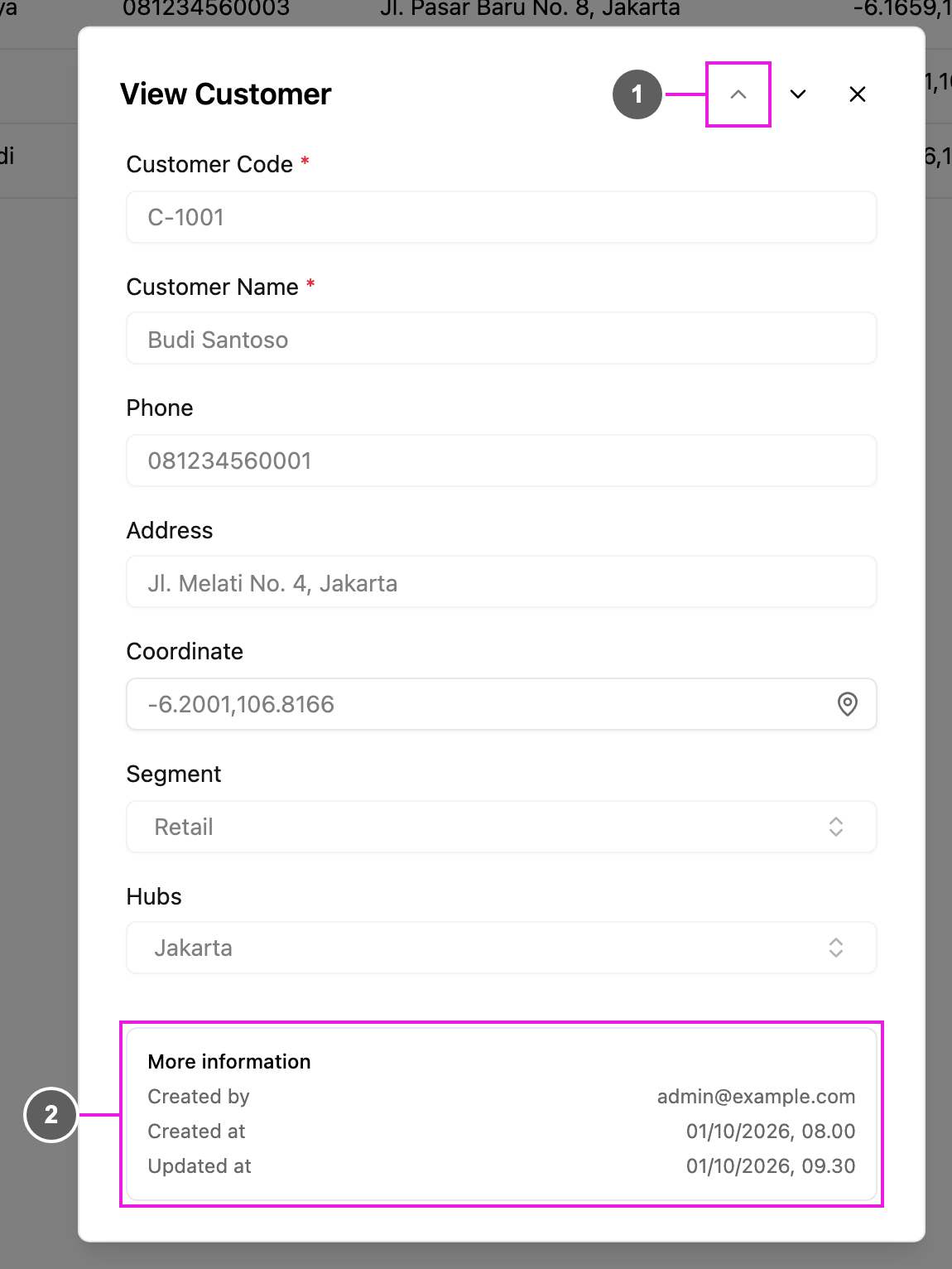 View Customer dialog