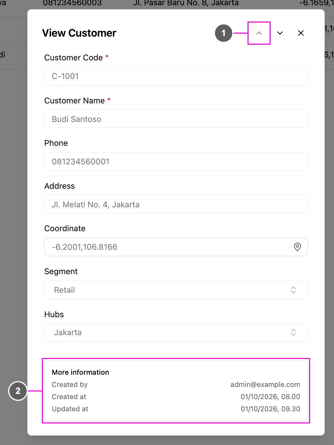 View Customer dialog