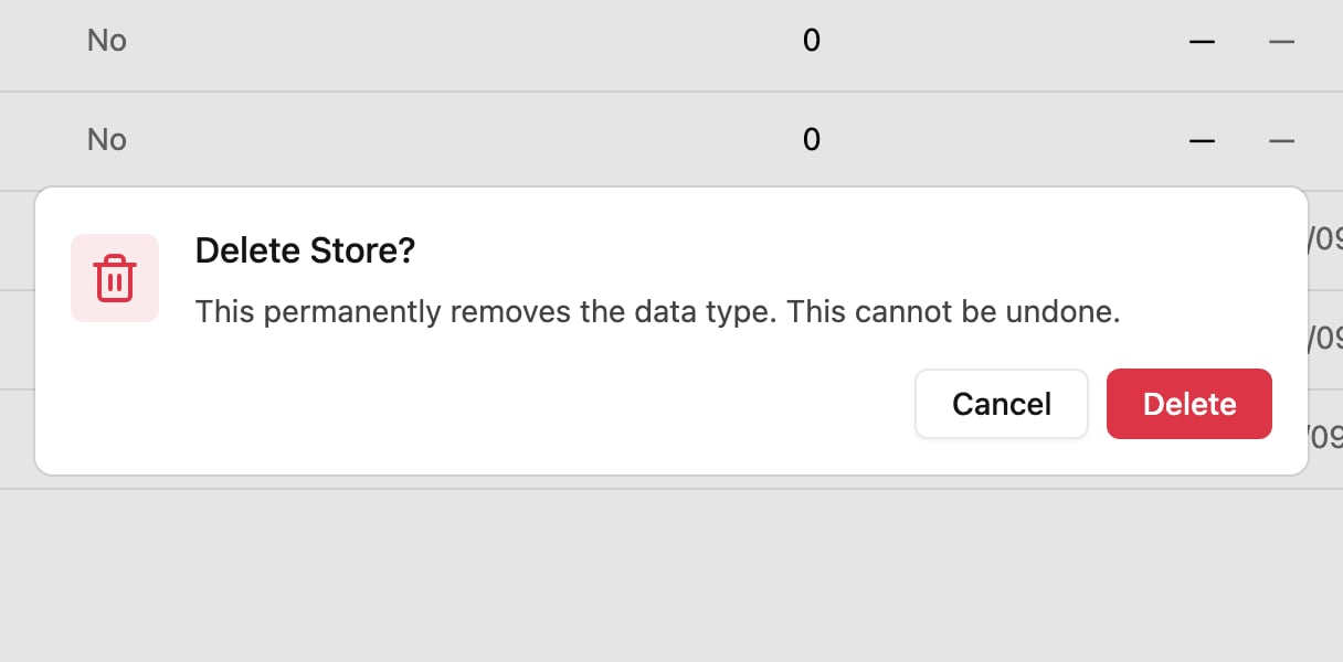 Delete data type confirmation