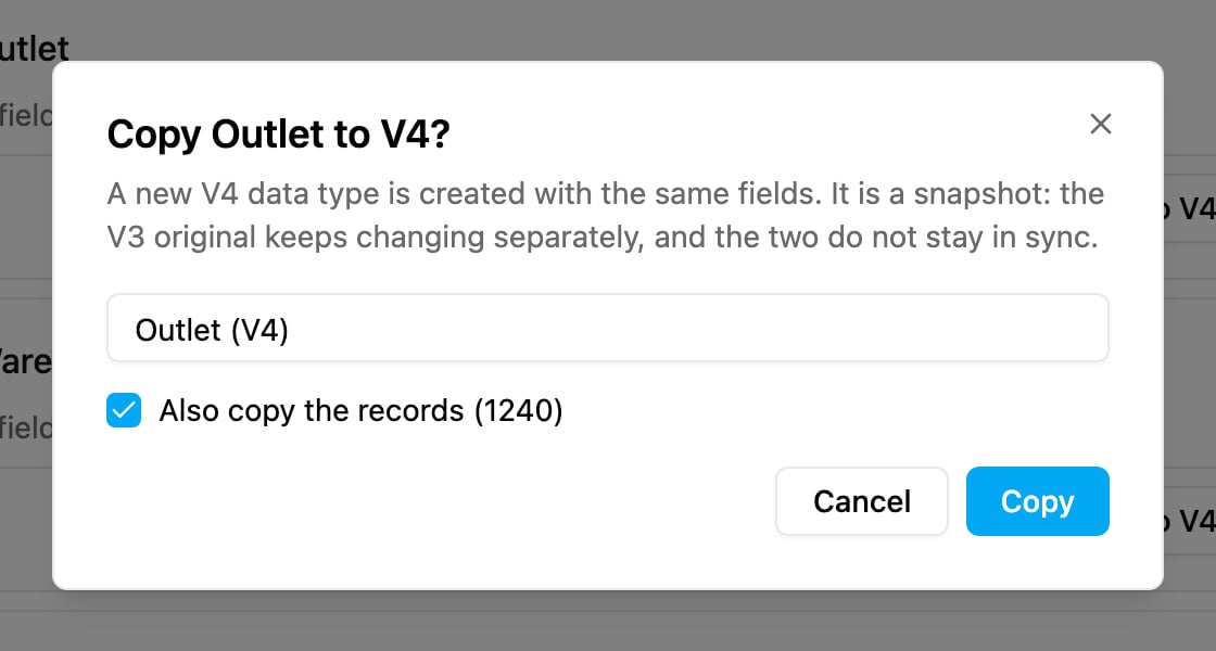 Copy a data type to V4