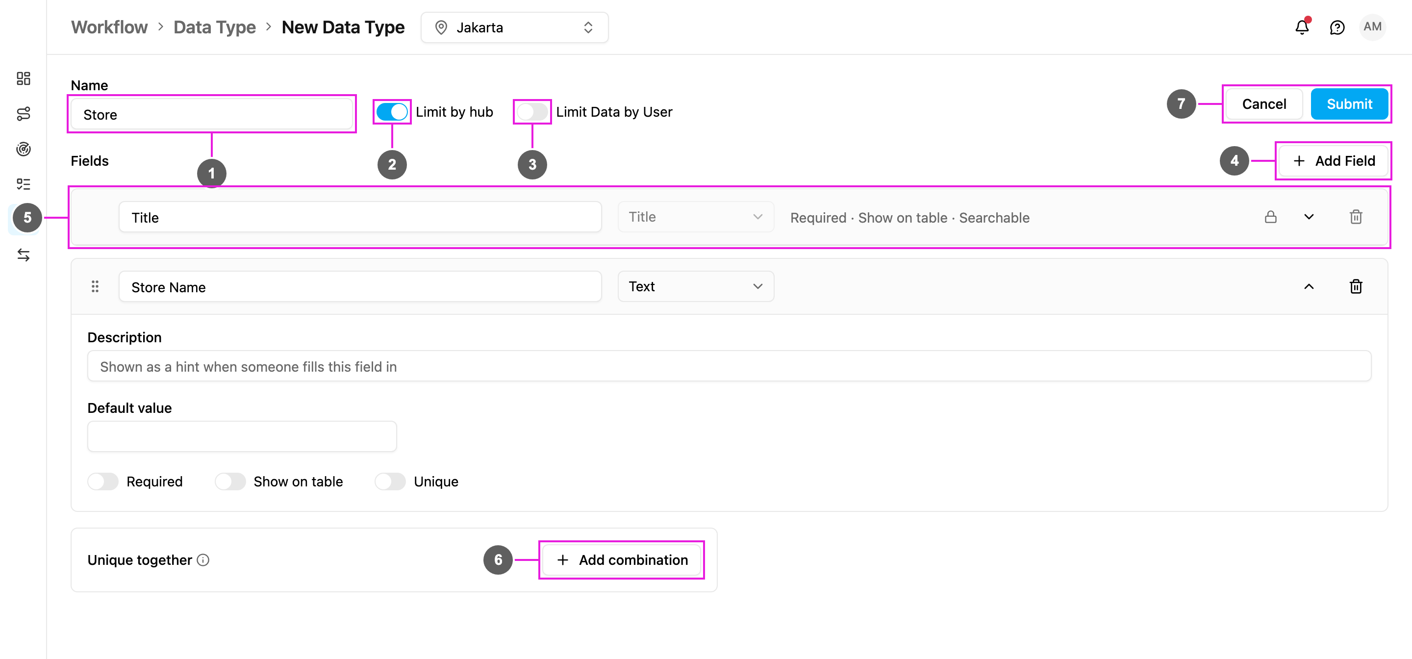 New Data Type page