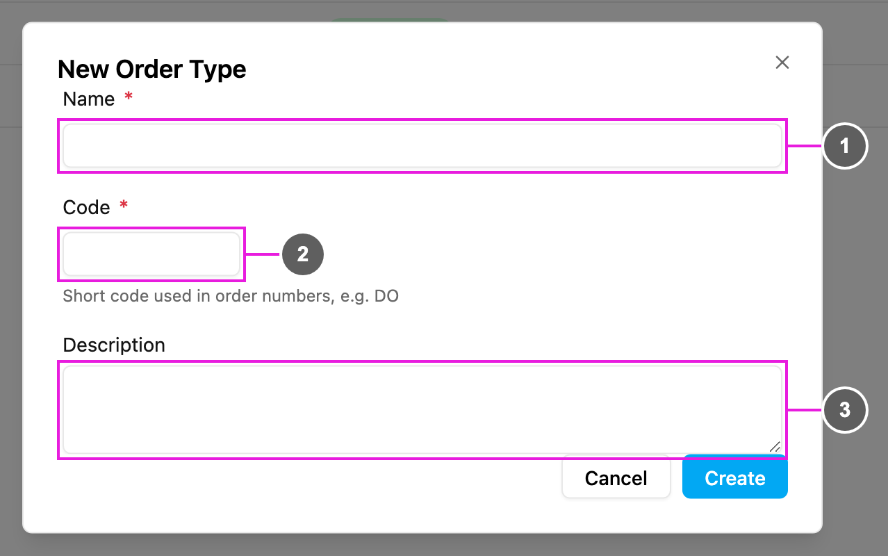 New Order Type dialog